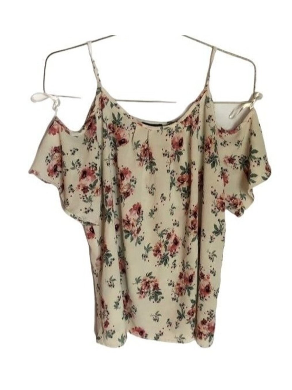 AUW white floral short sleeve shirt polyester blend large READ